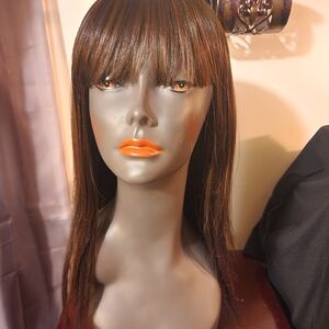 Sleek Brown Hair Wig with Bangs
